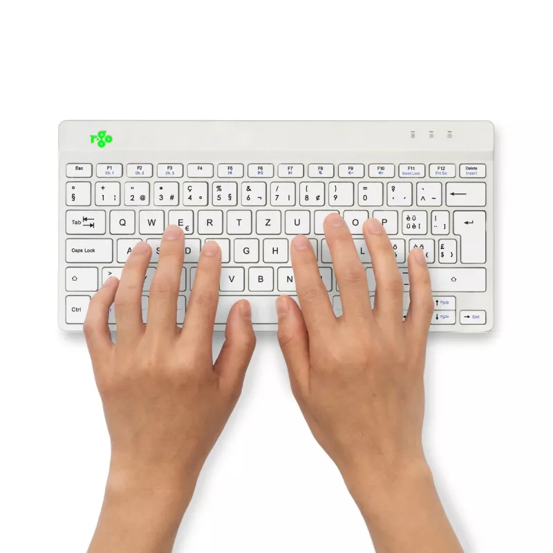 R-Go Tools Ergonomiczna klawiatura R-Go Compact Break, kompaktowa klawiatura z oprogramowaniem do przerw, QWERTZ (CH), Bluetooth, biała