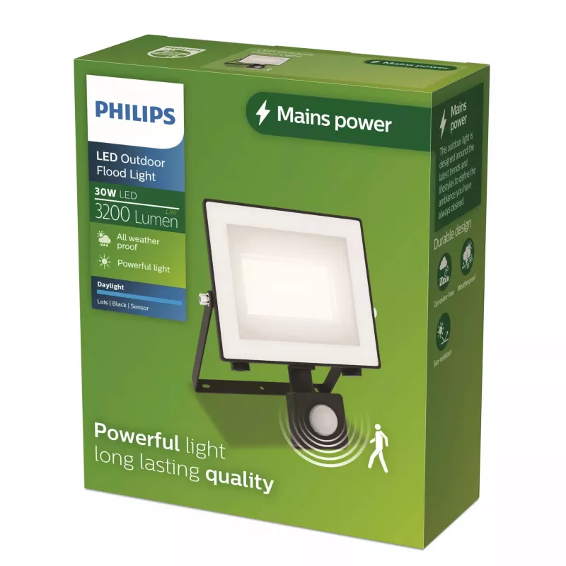 Lampa ścienna zewnętrzna Philips Lois 30W LED, czarna, obudowa metalowa, 220-240V, niewymienna dioda LED
