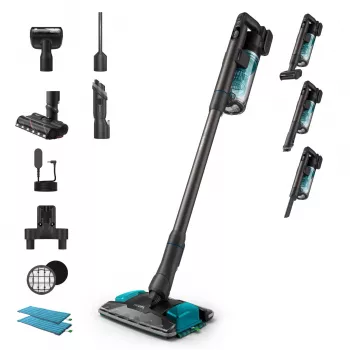 Odkurzacz pionowy 2 w 1 Philips XC8155/01 — bezprzewodowy odkurzacz sucho-mokry bezworkowy, 25,2 V, pojemnik na kurz 0,6 l, niebieski