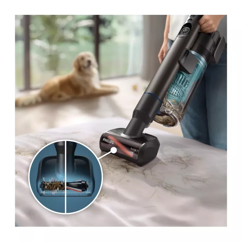 Odkurzacz pionowy 2 w 1 Philips XC8155/01 — bezprzewodowy odkurzacz sucho-mokry bezworkowy, 25,2 V, pojemnik na kurz 0,6 l, niebieski