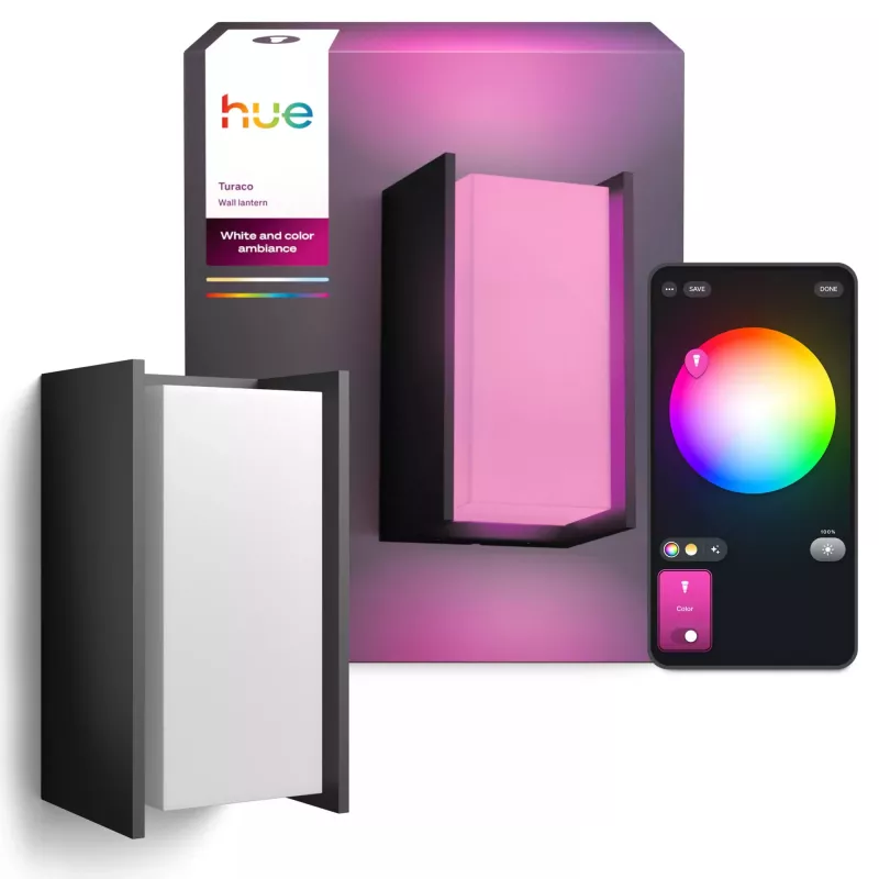 Lampa ścienna zewnętrzna Signify Philips Hue Turaco — biały & Colour Ambience, antracyt, Bluetooth/Zigbee, aluminium