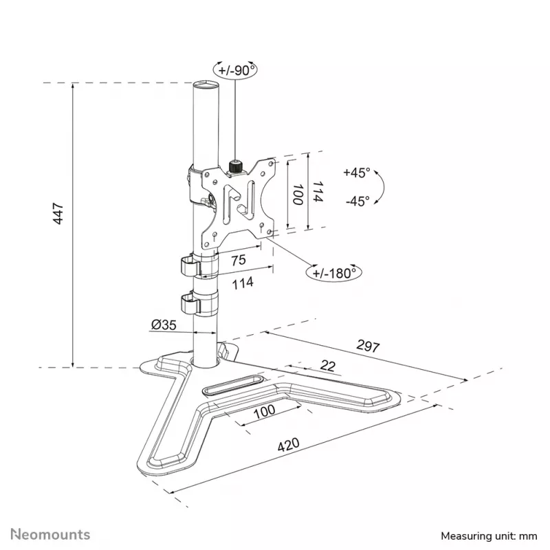 Neomounts DS45-600BL1 stojak pod jeden monitor do ekranów 10–32 cale, VESA 75x75–100x100, maks. 9 kg, wolnostojący, czarny