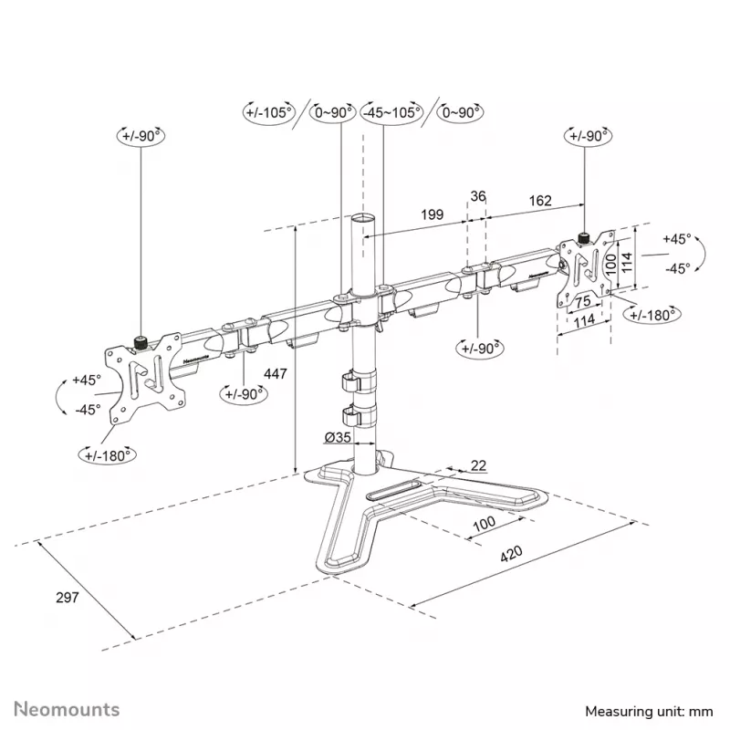 Stojak podwójny pod monitor Neomounts DS45-600BL2 do ekranów 10–32 cale, obsługa 2 wyświetlaczy, maks. 6 kg, VESA 75x75–100x100, wolnostojący, czarny