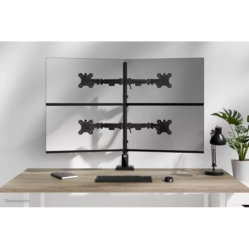 Poczwórne ramię do monitorów Neomounts DS60-600BL2-2 do ekranów 10–32 cale, VESA 75x75–100x100, maks. obciążenie 8 kg, obejma/przepust, czarny