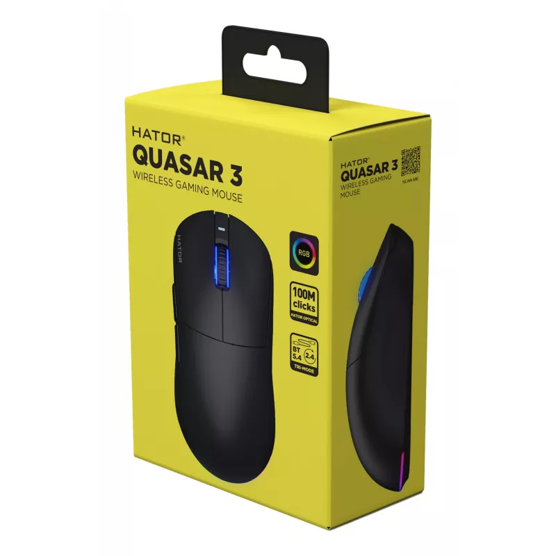 HATOR Quasar 3 Wireless mysz Gaming Symetryczna RF Wireless + Bluetooth + USB Typ-A Optyczna 12000 DPI