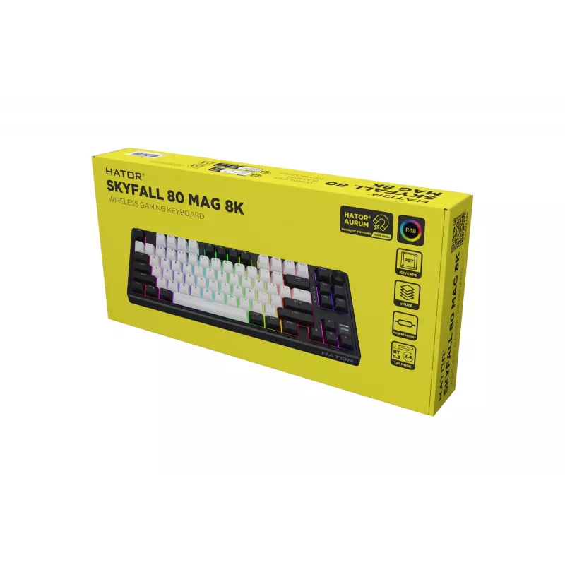Klawiatura bezprzewodowa HATOR Skyfall 80 MAG ULTIMA 8K do gier USB + RF Wireless + Bluetooth QWERTY US English Czarna, Biała