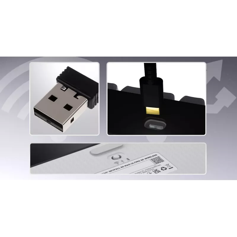 Klawiatura bezprzewodowa HATOR Skyfall 80 MAG ULTIMA 8K do gier USB + RF Wireless + Bluetooth QWERTY US English Czarna, Biała