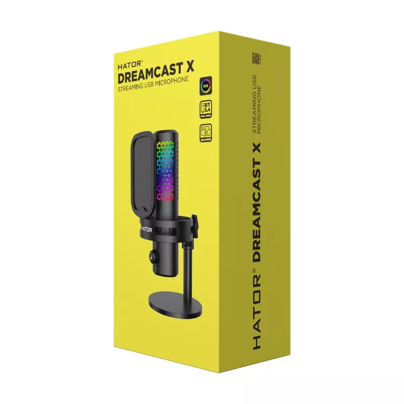 HATOR Dreamcast X, czarny, mikrofon podcastowy, -32 dB, 20 - 16000 Hz, 16 bit, 96 kHz, 70 dB