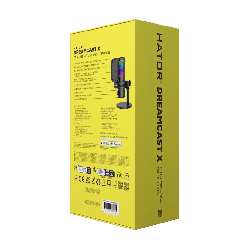 HATOR Dreamcast X, czarny, mikrofon podcastowy, -32 dB, 20 - 16000 Hz, 16 bit, 96 kHz, 70 dB