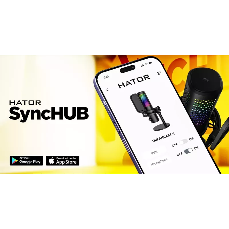 HATOR Dreamcast X, czarny, mikrofon podcastowy, -32 dB, 20 - 16000 Hz, 16 bit, 96 kHz, 70 dB