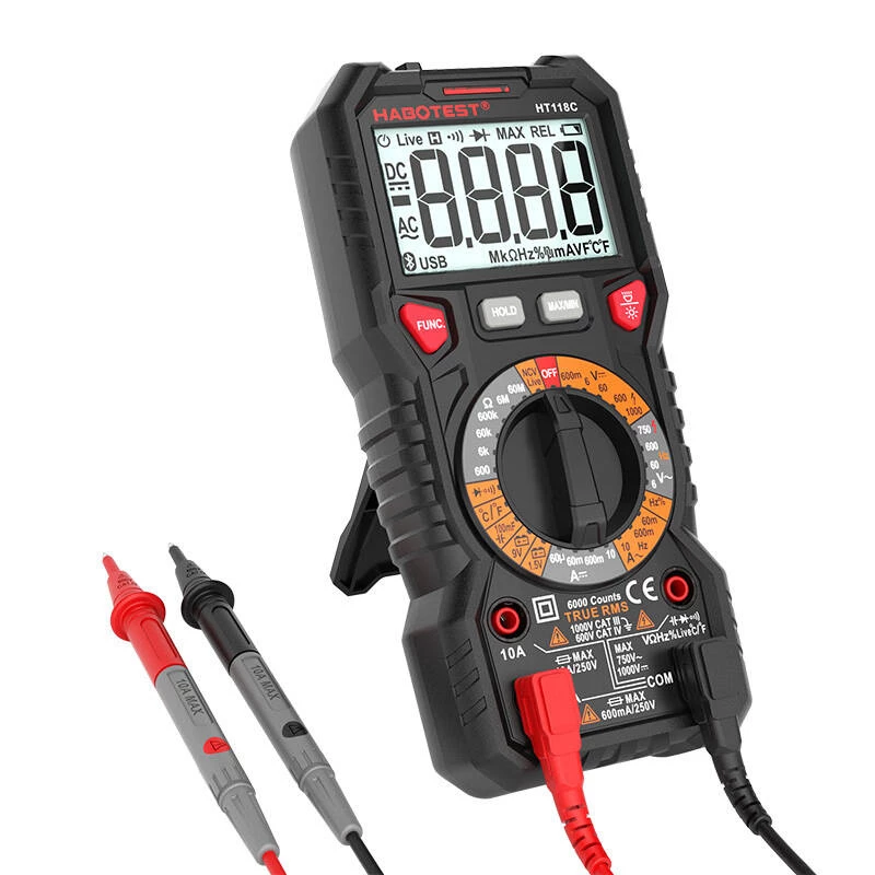 Cyfrowy multimetr z latarką Habotest HT118C, True RMS, NCV, testowanie baterii