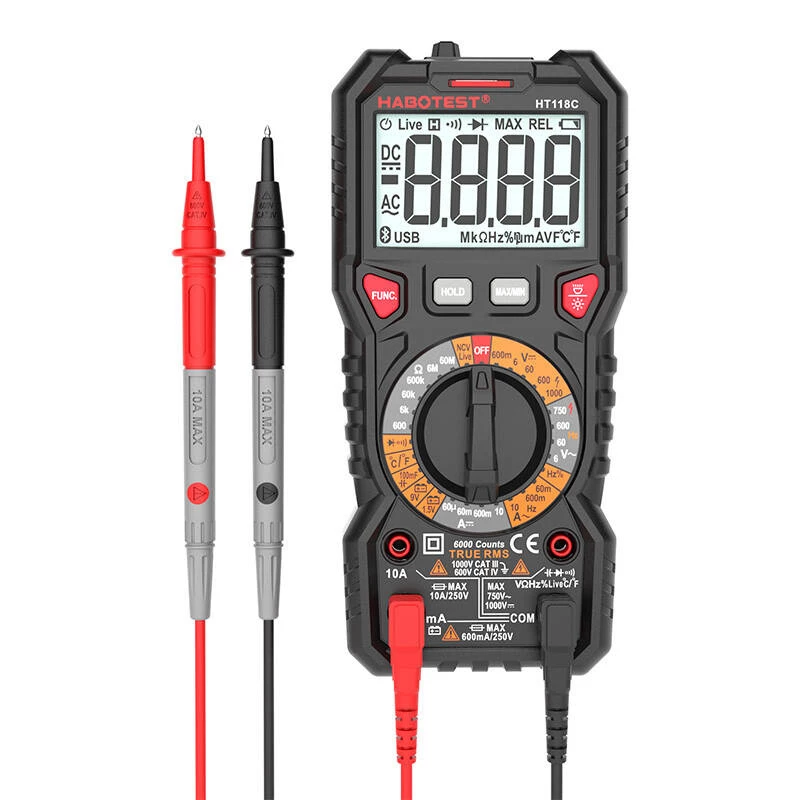 Cyfrowy multimetr z latarką Habotest HT118C, True RMS, NCV, testowanie baterii
