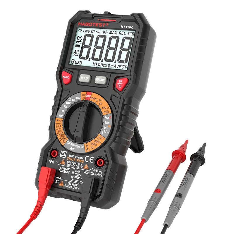 Cyfrowy multimetr z latarką Habotest HT118C, True RMS, NCV, testowanie baterii