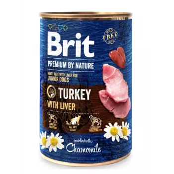 Mokra karma dla psa Brit Premium by Nature Junior — Indyk z wątróbką, 400 g, puszka, 78% wilgotności