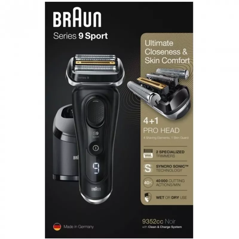 Golarka foliowa Braun Series 9 9352cc Sport z trymerem, czarno-szara