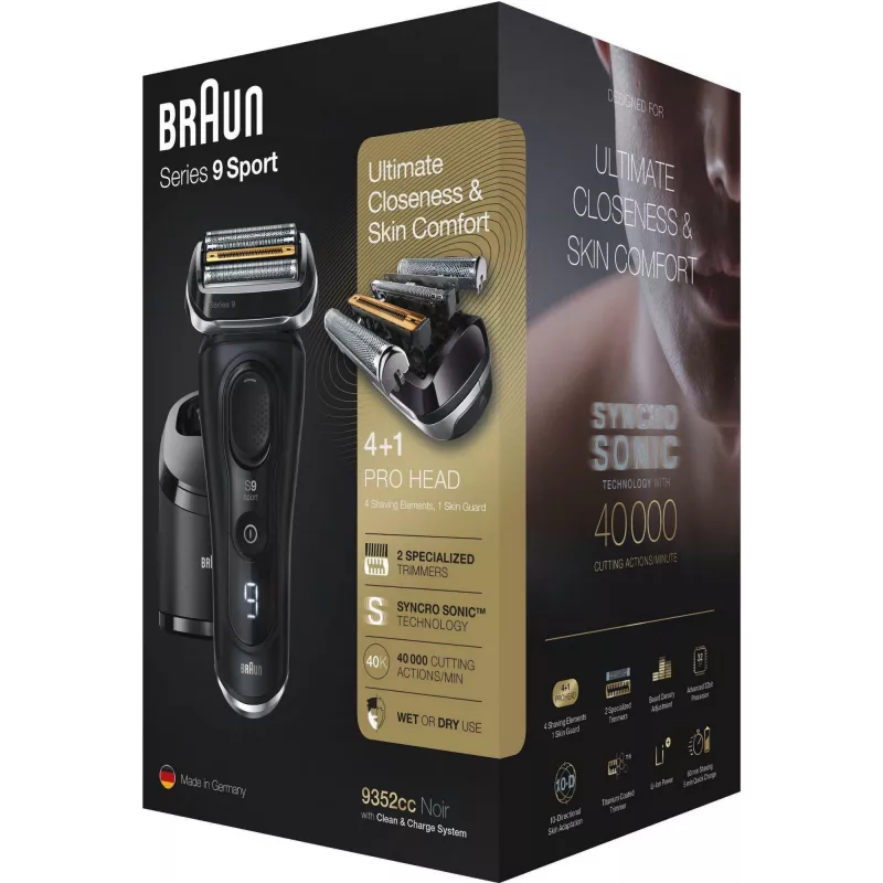 Golarka foliowa Braun Series 9 9352cc Sport z trymerem, czarno-szara
