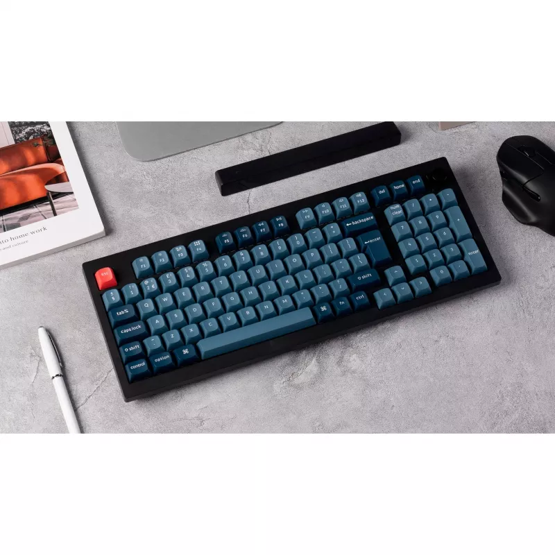 V5 Max, klawiatura gamingowa czarno-niebiesko-szara, układ DE, Gateron Jupiter Banana, Hot-Swap, RGB