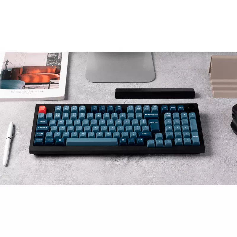 V5 Max, klawiatura gamingowa czarno-niebiesko-szara, układ DE, Gateron Jupiter Banana, Hot-Swap, RGB