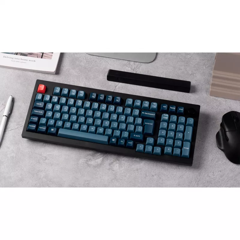 V5 Max, klawiatura gamingowa czarno-niebiesko-szara, układ DE, Gateron Jupiter Banana, Hot-Swap, RGB