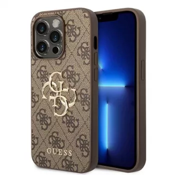 GUESS DŪklas Guess GUHCP15L4GMGBR iPhone 15 Pro 6.1 ruda | rude twarde etui 4G Big Metal Logo