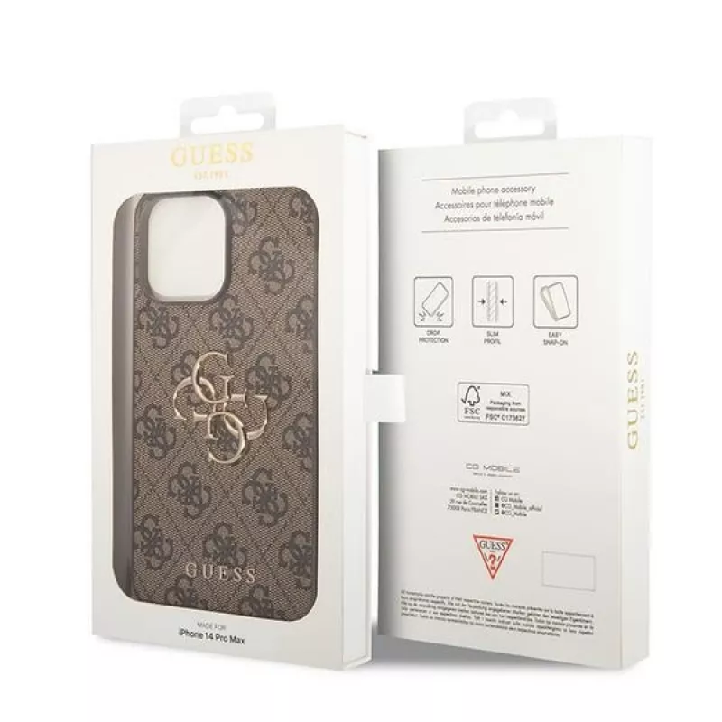 GUESS DŪklas Guess GUHCP15L4GMGBR iPhone 15 Pro 6.1 ruda | rude twarde etui 4G Big Metal Logo