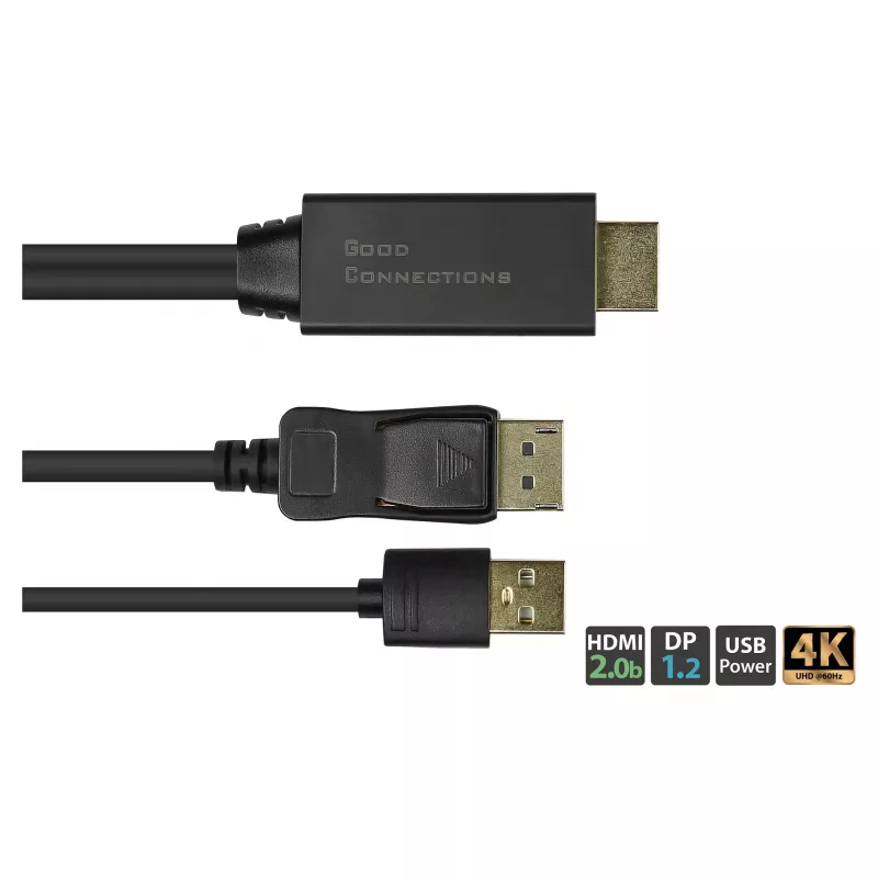 Alcasa HDMI-DP020 adapter kabla wideo 2 m HDMI Typ A DisplayPort Czarny