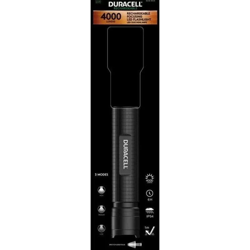 Latarka Duracell DF4000R czarna — ręczna latarka akumulatorowa, kompaktowa konstrukcja