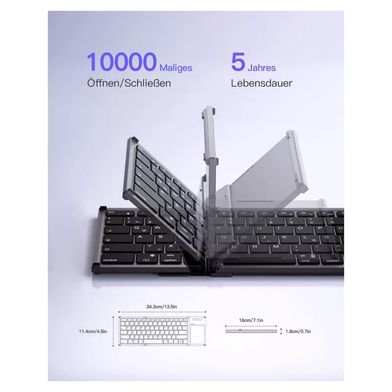 Inateck KB06101_STEEL GRAY klawiatura Domowa RF Wireless + Bluetooth QWERTZ Angielski Czarny