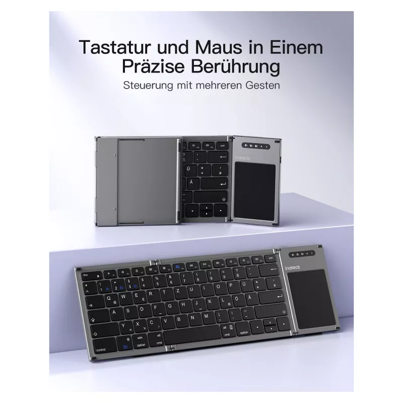 Inateck KB06101_STEEL GRAY klawiatura Domowa RF Wireless + Bluetooth QWERTZ Angielski Czarny