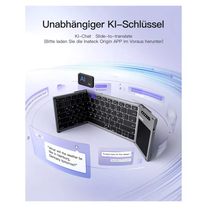 Inateck KB06101_STEEL GRAY klawiatura Domowa RF Wireless + Bluetooth QWERTZ Angielski Czarny