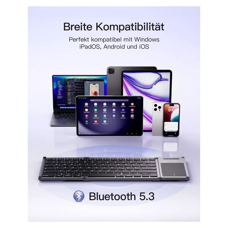 Inateck KB06101_STEEL GRAY klawiatura Domowa RF Wireless + Bluetooth QWERTZ Angielski Czarny