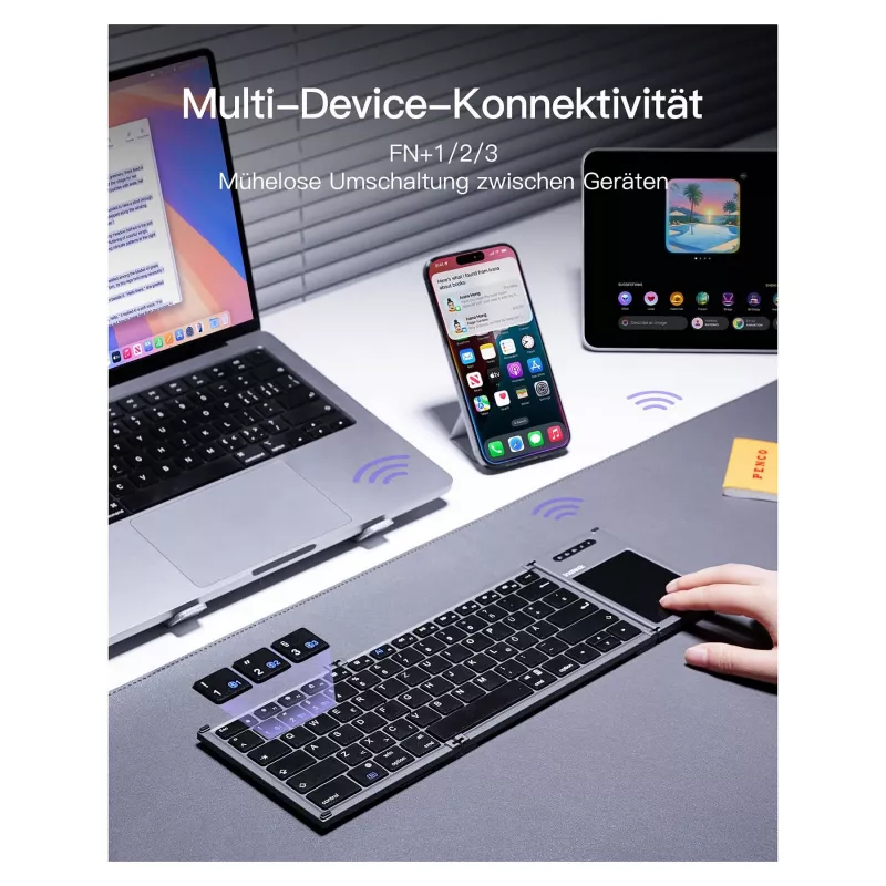 Inateck KB06101_STEEL GRAY klawiatura Domowa RF Wireless + Bluetooth QWERTZ Angielski Czarny