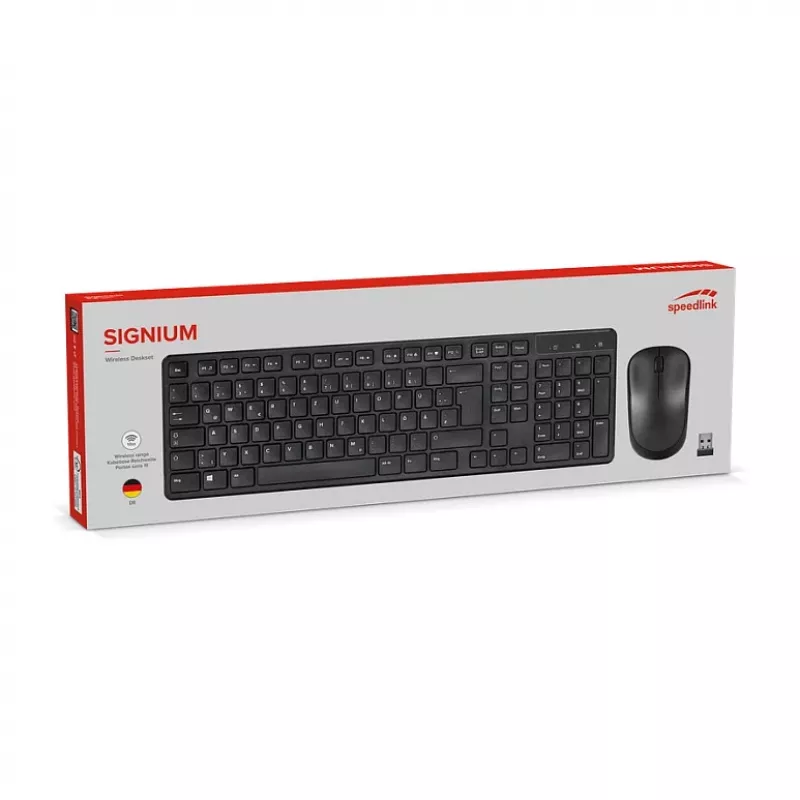 Bezprzewodowy zestaw klawiatura i mysz Speedlink SIGNIUM SL-640303-BK Czarny — układ DE, klawiatura i mysz bezprzewodowa