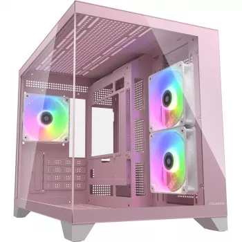 Mini Tower PC Case Cougar FV150 ARGB — różowy, obsługuje wentylatory boczne 2x 120/140 mm, tylny 1x 120 mm, dyski 2,5 inch/3,5 inch, 285×435×365 mm