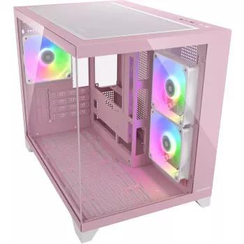 Mini Tower PC Case Cougar FV150 ARGB — różowy, obsługuje wentylatory boczne 2x 120/140 mm, tylny 1x 120 mm, dyski 2,5 inch/3,5 inch, 285×435×365 mm