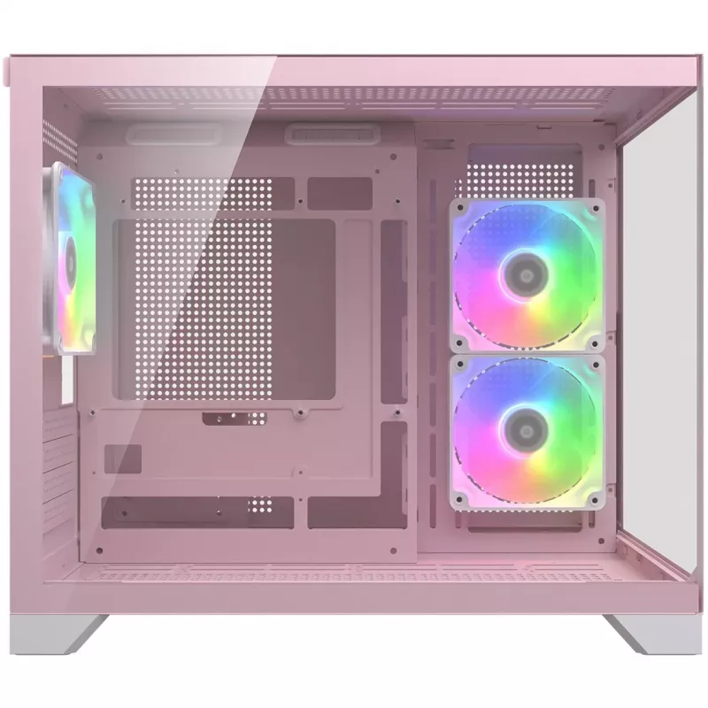 Mini Tower PC Case Cougar FV150 ARGB — różowy, obsługuje wentylatory boczne 2x 120/140 mm, tylny 1x 120 mm, dyski 2,5 inch/3,5 inch, 285×435×365 mm