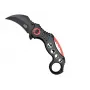 Nóż kieszonkowy Karambit SCK K29 — konstrukcja z nieruchomym ostrzem, czarno-czerwona rękojeść