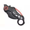 Nóż kieszonkowy Karambit SCK K29 — konstrukcja z nieruchomym ostrzem, czarno-czerwona rękojeść