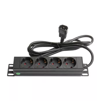 Good Connections Steckdosenleiste 10 - 1HE - Kaltgeräte-Stecker C14 an 4x Schutzkontakt-Buchse - Kinderschutz - Aluminiumprofil - schwarz