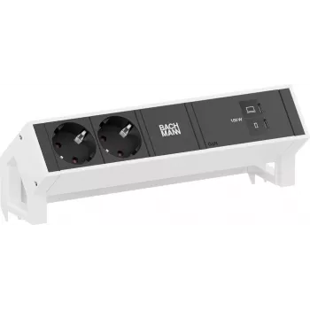 Listwa zasilająca Bachmann DESK2 z 2x gniazdami CEE 7/3 i 1x USB-C PD 100W, kabel 0,2 m, RAL9010