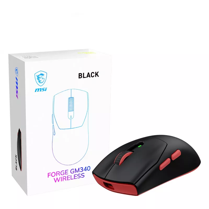 MSI Forge GM340 Bezprzewodowa mysz gamingowa, symetryczna, optyczna, 12000 DPI, czarna