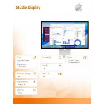 Monitor Apple Studio Display ze szkłem nanostrukturalnym i regulacją pochylenia stojaka (MFF14RC/A)