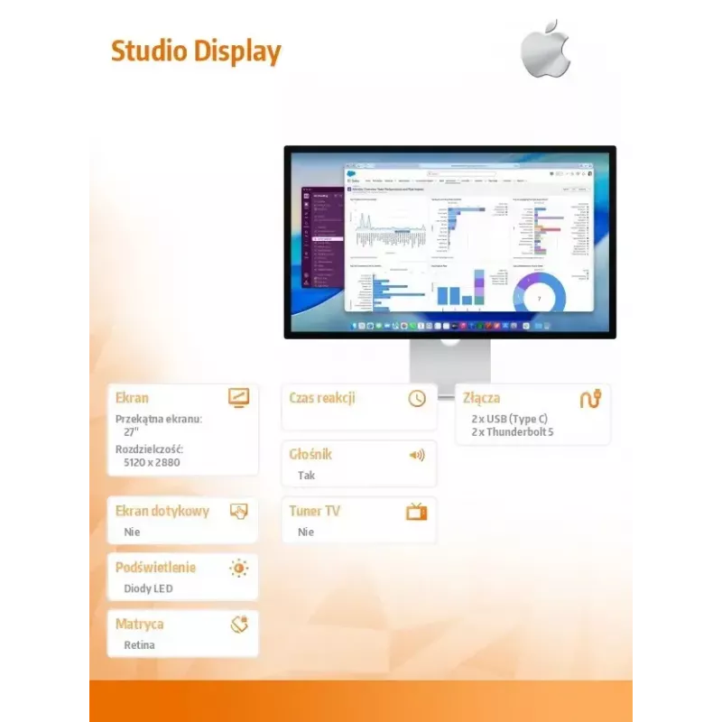 Monitor Apple Studio Display ze szkłem nanostrukturalnym i regulacją pochylenia stojaka (MFF14RC/A)
