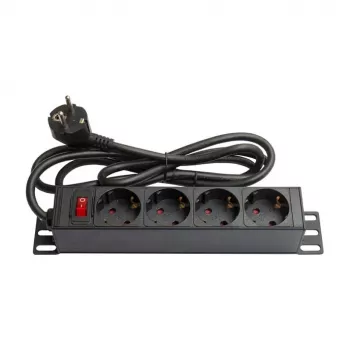 Good Connections Steckdosenleiste 10 - 1HE - Schutzkontakt-Stecker an 4x Schutzkontakt-Buchse - mit Schalter - Kinderschutz - Aluminiumprofil - schwar