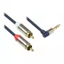 Audio Anschlusskabel High-Quality 3,5mm, Klinkenstecker rechts abgew. an 2x RCA Stecker, Vollmetallgehäuse, dunkelblau, 3m, Good Connections (GC-M0066