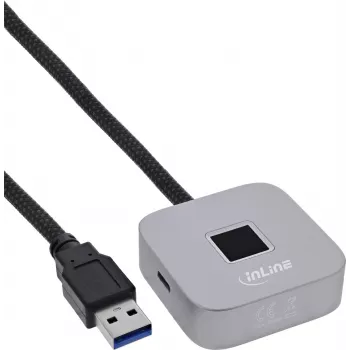 Skaner linii papilarnych USB z hubem InLine 41360K, kompatybilny z Windows Hello, kabel 1,5 m, srebrny