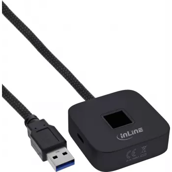 InLine USB skaner linii papilarnych z hubem, kompatybilny z Windows Hello, kabel 1,5 m, czarny