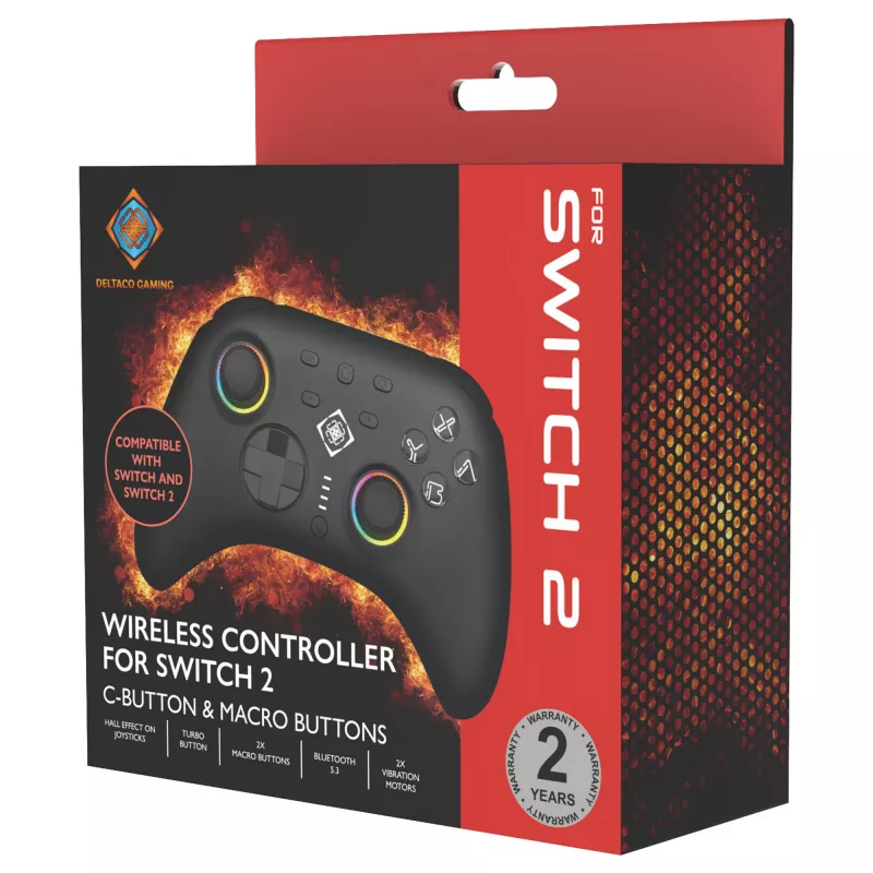 Gamepad Deltaco GAM-198 czarny — Bluetooth i USB (Type-C) do Nintendo Switch, Switch 2, Switch OLED, Android, PC
