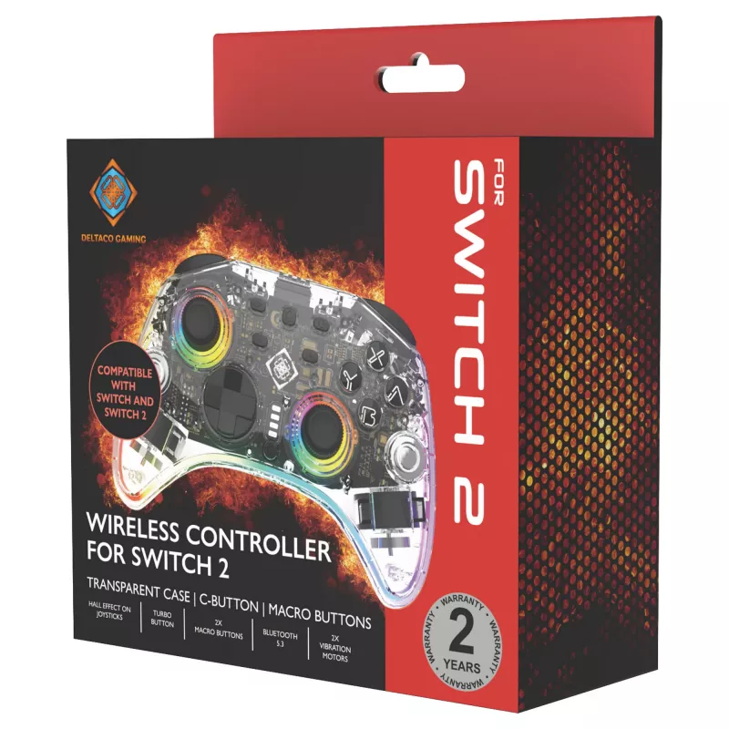 Gamepad Deltaco Gaming GAM-198-T Transparent Bluetooth/USB USB-C dla Nintendo Switch, Switch 2, Switch OLED, Android, PC