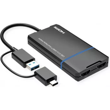 Adapter wyświetlacza VALUE USB typu A C — Dual HDMI 4K30+ 1080p ST/BU — Adapter — Cyfrowy/Dane (12.99.3206)